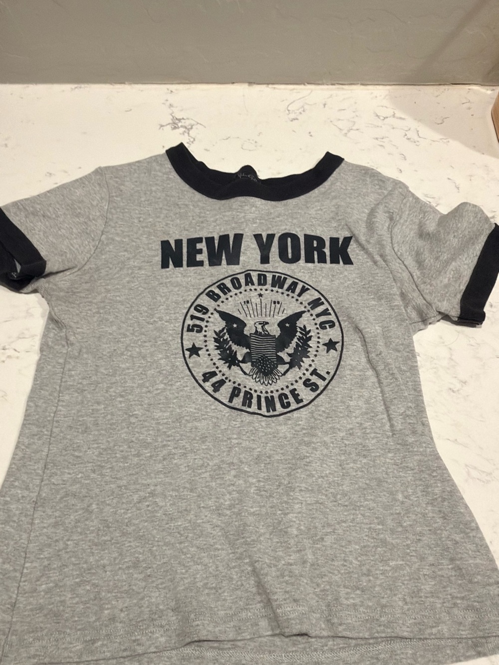 Brandy Melville New York Graphic Ringer Tee - Gray & Black